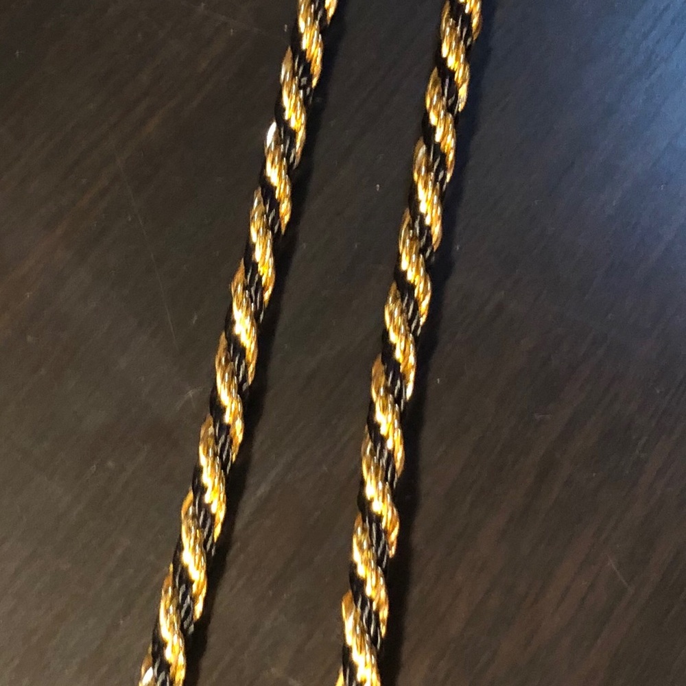 Vintage Twisted Black Rope Gold Tone Necklace - Picture 3 of 6